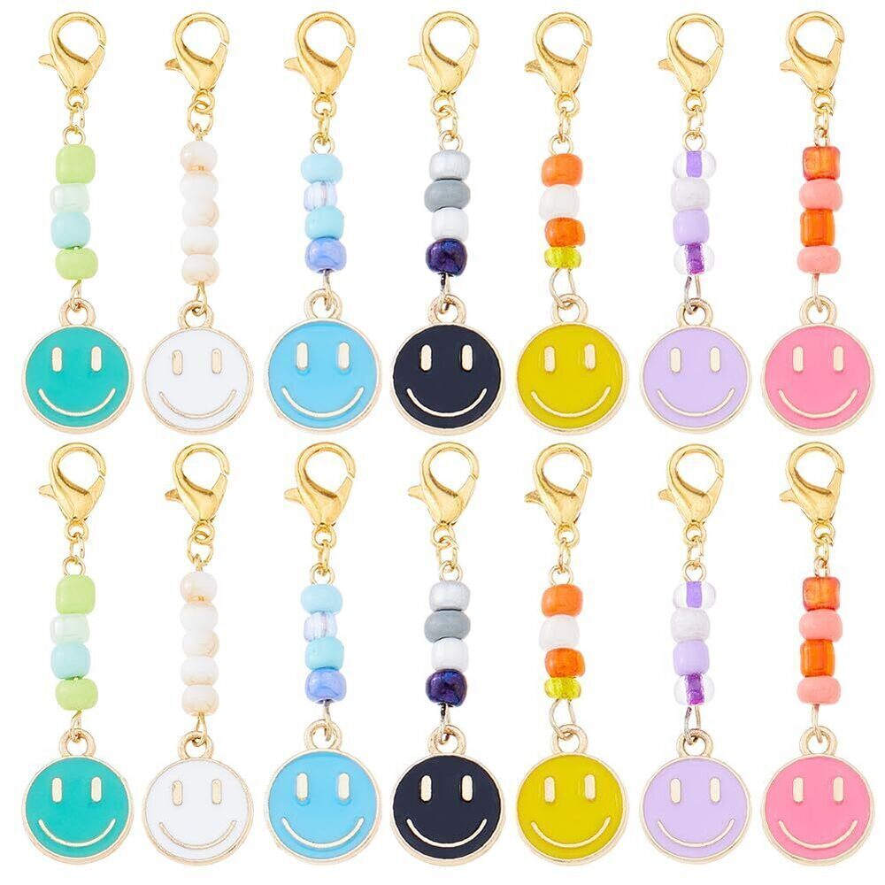 2157 28Pcs 7 Colors Smile Face Charm Pendants Happy Face Pendant with Glass